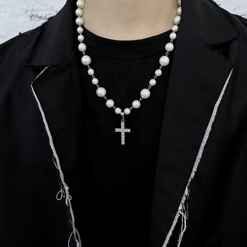 Pearl Cross Zirconia Necklace Necklace Claire & Clara 