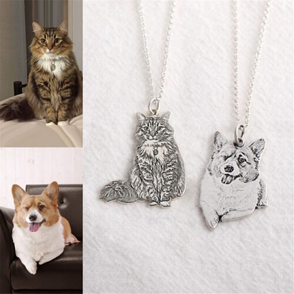 Pet Photo DIY Personalized Laser Stainless Steel Keychain & Necklace Necklace Claire & Clara Silver Necklace 