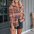 Plaid Basic Long Sleeve Casual Shirt Top Claire & Clara Orange S 