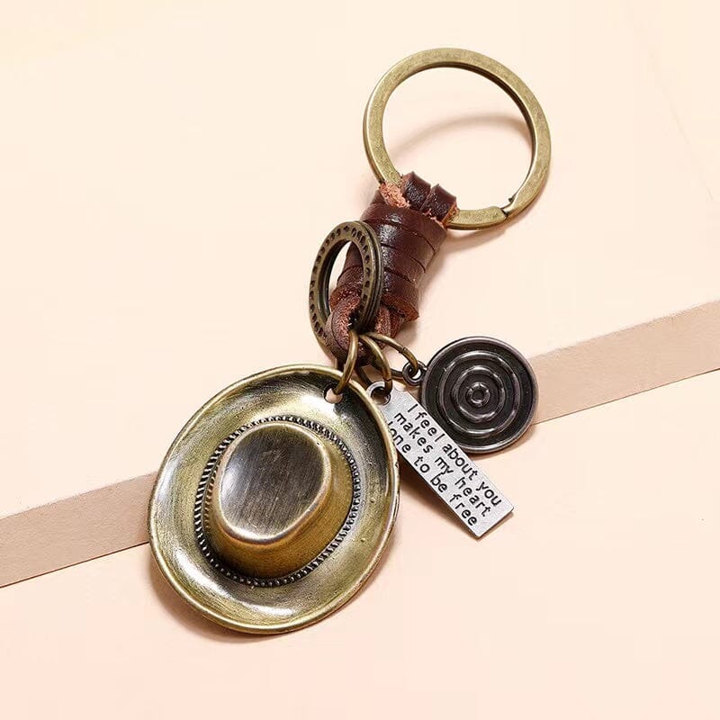 Punk Vintage Alloy Leather Keychain Apparel & Accessories Claire & Clara Cowboy Hat 