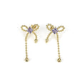 Purple Zirconia Bow Tassel Earrings Earrings Claire & Clara 