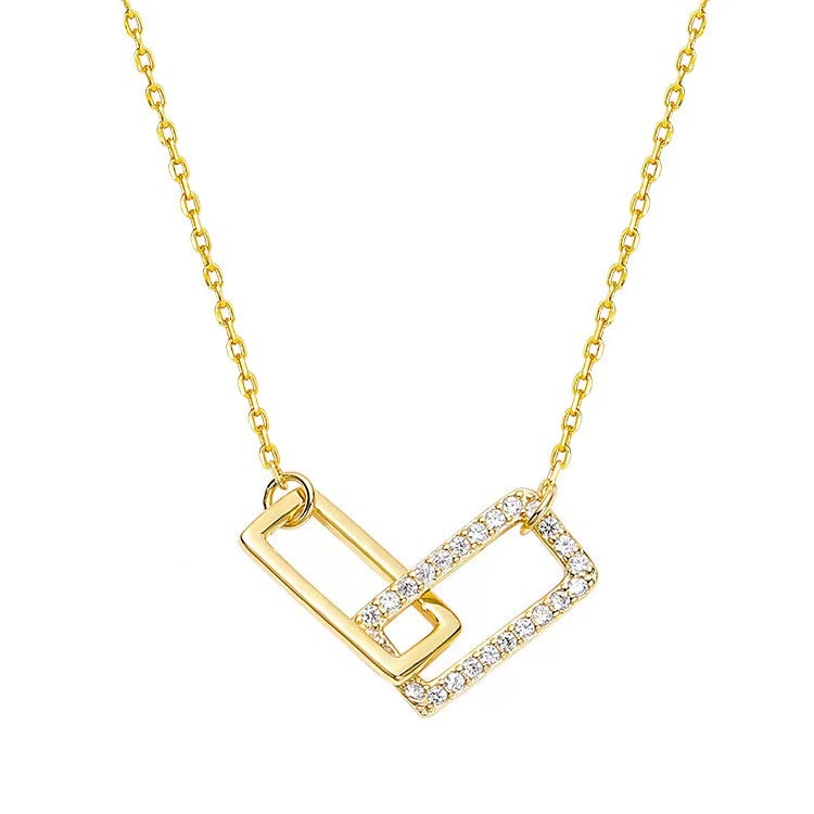 Rectangle Double Shiny Zirconia Circle Necklace Necklace > layered necklace > gold layered necklace > gold necklace > silver necklace > gold chain > gold pendant > silver pendant > gold pendant necklace > choker necklace > choker > gold choker necklace > silver choker necklace > chokers for women Claire & Clara 