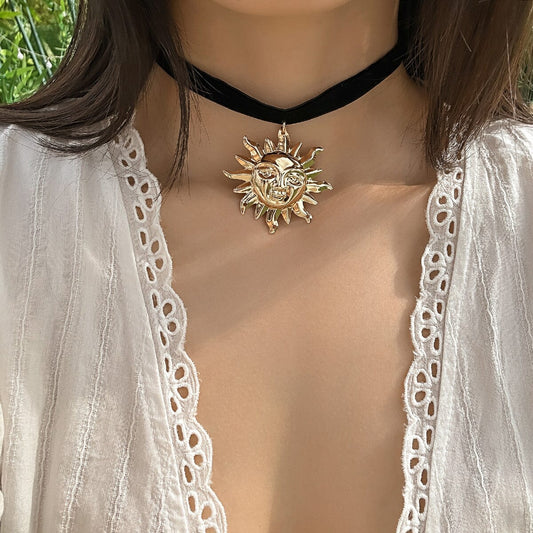 Retro Sun Flannel Choker Necklace Necklace Claire & Clara 