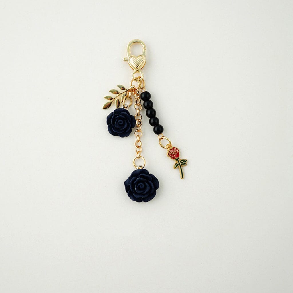 Rose Camellia Resin Alloy Keychain Pendant Apparel & Accessories Claire & Clara Navy 