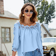 Ruby Lace Crochet Square Collar Top Top Claire & Clara Light Blue S 