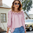 Ruby Lace Crochet Square Collar Top Top Claire & Clara Pink S 