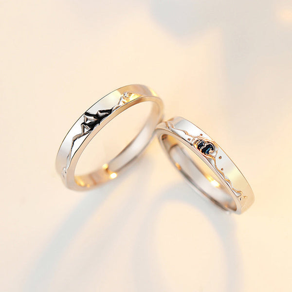 S925 Silver Mountain Ocean Couple Ring Rings Claire & Clara SAVE $15 - A Set 
