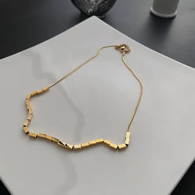 Small Cube Snake Bone Clavicle Necklace Necklace Claire & Clara Gold 