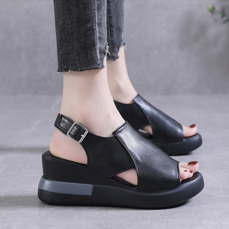 Solid Color Open Toe Wedge Casual Sandals Shoes Claire & Clara 