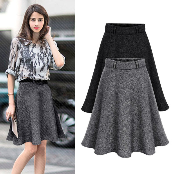 Solid Color Winter Pleated Woolen Skirt Bottoms Claire & Clara 