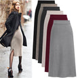 Solid Color Wool Slit High Waist Long Skirt Bottoms Claire & Clara 