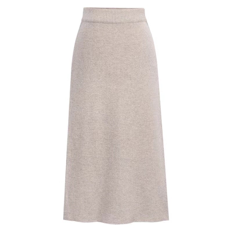 Solid Color Wool Slit High Waist Long Skirt Bottoms Claire & Clara Beige US 2 