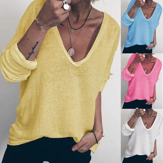Star & Solid Color Long Sleeve V-neck Top Top Claire & Clara 