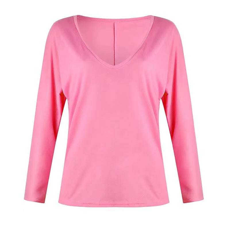Star & Solid Color Long Sleeve V-neck Top Top Claire & Clara Pink S 
