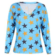 Star & Solid Color Long Sleeve V-neck Top Top Claire & Clara Star Blue S 