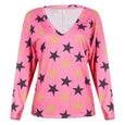 Star & Solid Color Long Sleeve V-neck Top Top Claire & Clara Star Pink S 