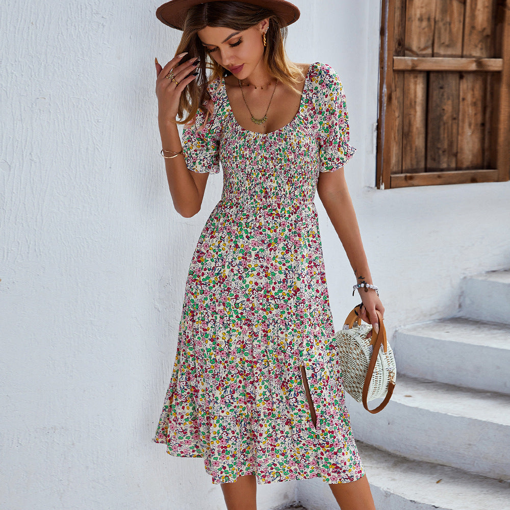 Taylor Floral Round Neck Midi Dress Dresses Claire & Clara Apricot S 