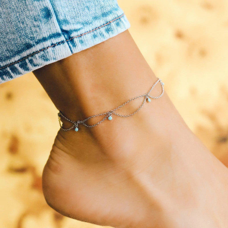 Turquoise Beads Multi-Layer Bondi Anklet Anklets Claire & Clara 