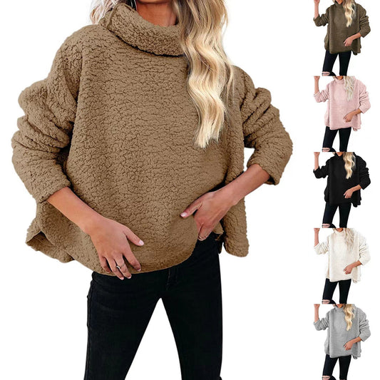 Turtleneck Solid Color Plush Casual Top Top Claire & Clara 