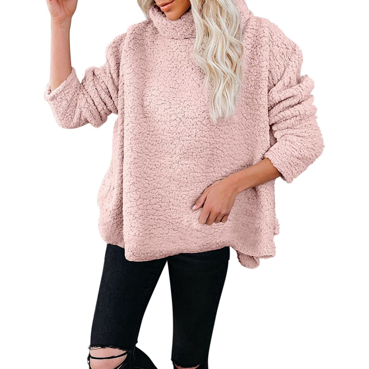 Turtleneck Solid Color Plush Casual Top Top Claire & Clara Pink S 