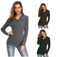 V-neck Button Solid Color Knit Sweater Top Claire & Clara 