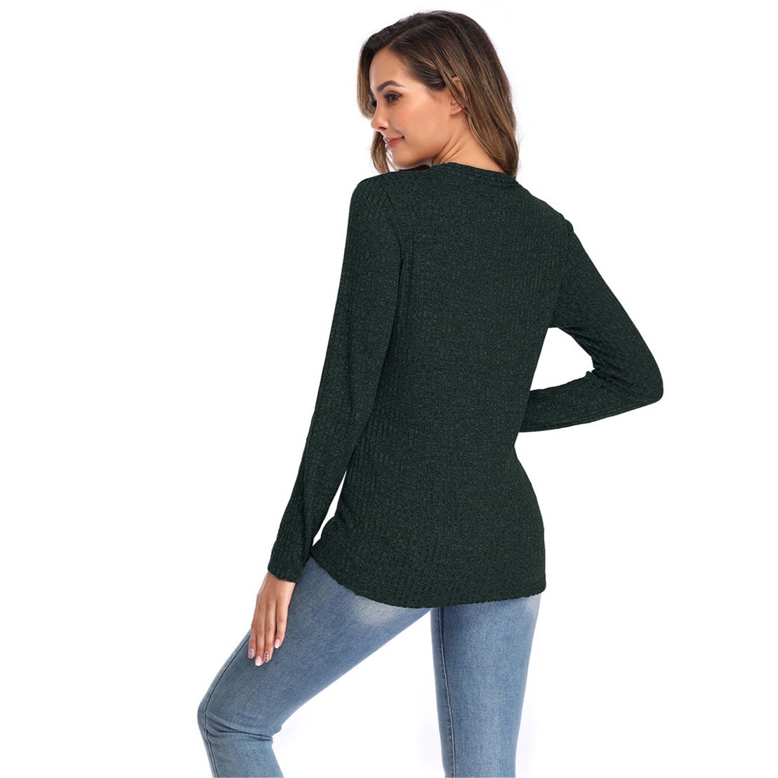 V-neck Button Solid Color Knit Sweater Top Claire & Clara 