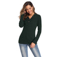 V-neck Button Solid Color Knit Sweater Top Claire & Clara Green S 