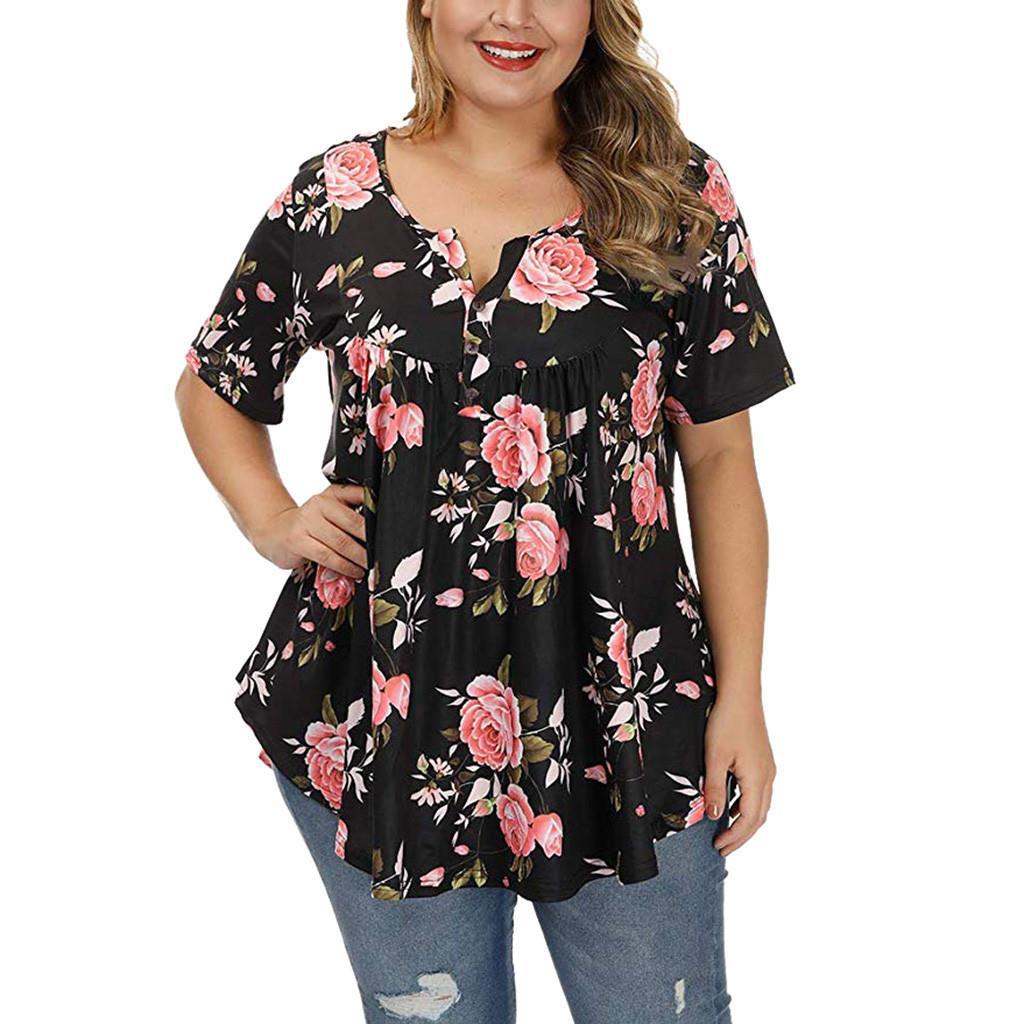 Vanessa Plus Size Floral Short Sleeve Top Top Claire & Clara Black & Pink S 