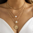 Vintage Pearl Sunflower Layered Necklace Necklace Claire & Clara 
