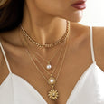 Vintage Pearl Sunflower Layered Necklace Necklace Claire & Clara 