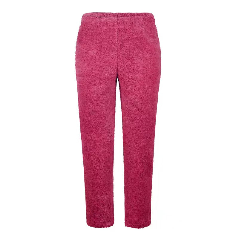 Vivian Solid Color Casual Plush Pants Bottoms Claire & Clara 