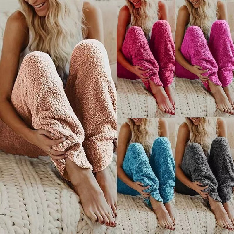 Vivian Solid Color Casual Plush Pants Bottoms Claire & Clara 