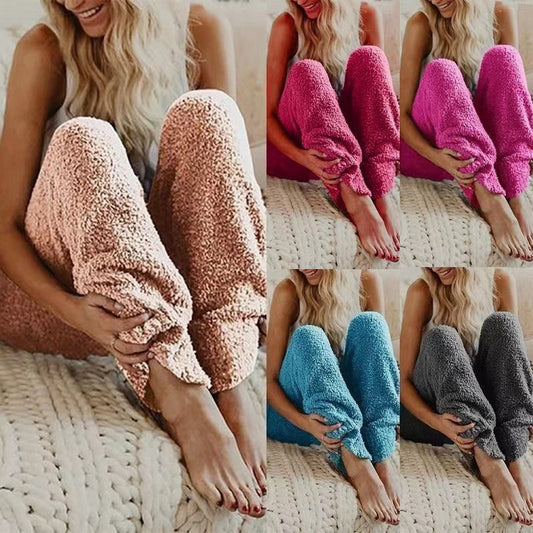 Vivian Solid Color Casual Plush Pants Bottoms Claire & Clara 