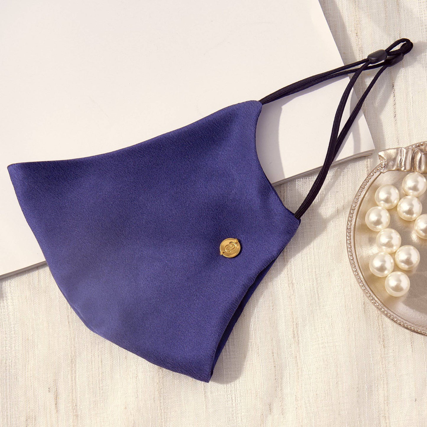 Washable Silk Face Mask Face Covering > facemask > washable facemask > silk facemask > cloth facemask > facemask with filter pocket > facemask for wedding Claire & Clara Without Filter Pocket Navy 
