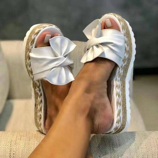 Yona Bowknot Platform Summer Slippers Shoes Claire & Clara US 4.5 White 